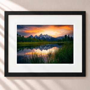 Tetons Ablaze Framed Midnight Black - (1 1 4" Frame Width | 3" Mat)