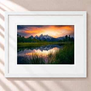 Tetons Ablaze Framed Arctic White - (1 1 4" Frame Width | 3" Mat)