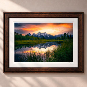 Tetons Ablaze Framed Heritage Brown - (2 9 16" Frame Width | 2" Mat)