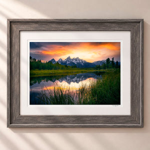 Tetons Ablaze Framed Rustic Gray - (2 7 8" Frame Width | 2" Mat)
